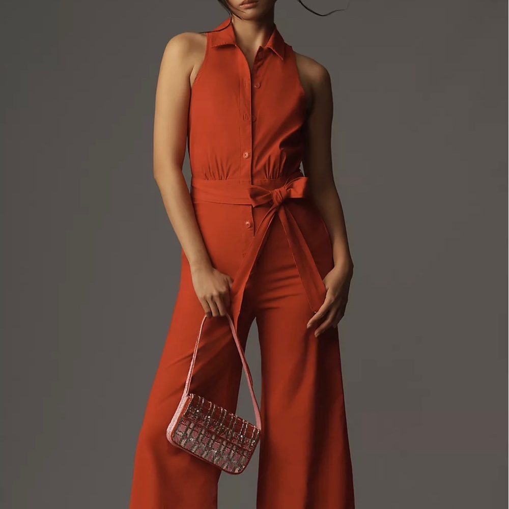 Anthropologie Maeve Cropped Halter Jumpsuit